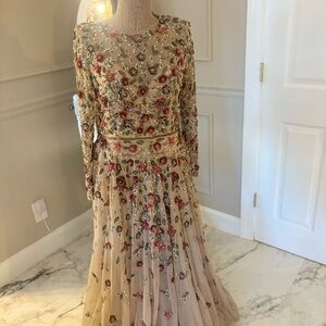 MacDuggal Embellished High Neck Long Sleeve A Line Gown Size 8